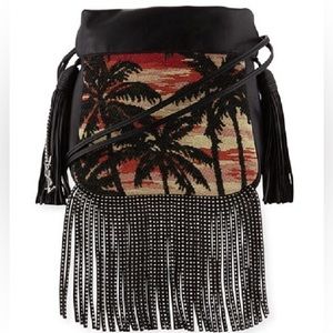 YSL Bo Pochon Frange Couch de sol Red Sunset Studded Fringe Shoulder Bag